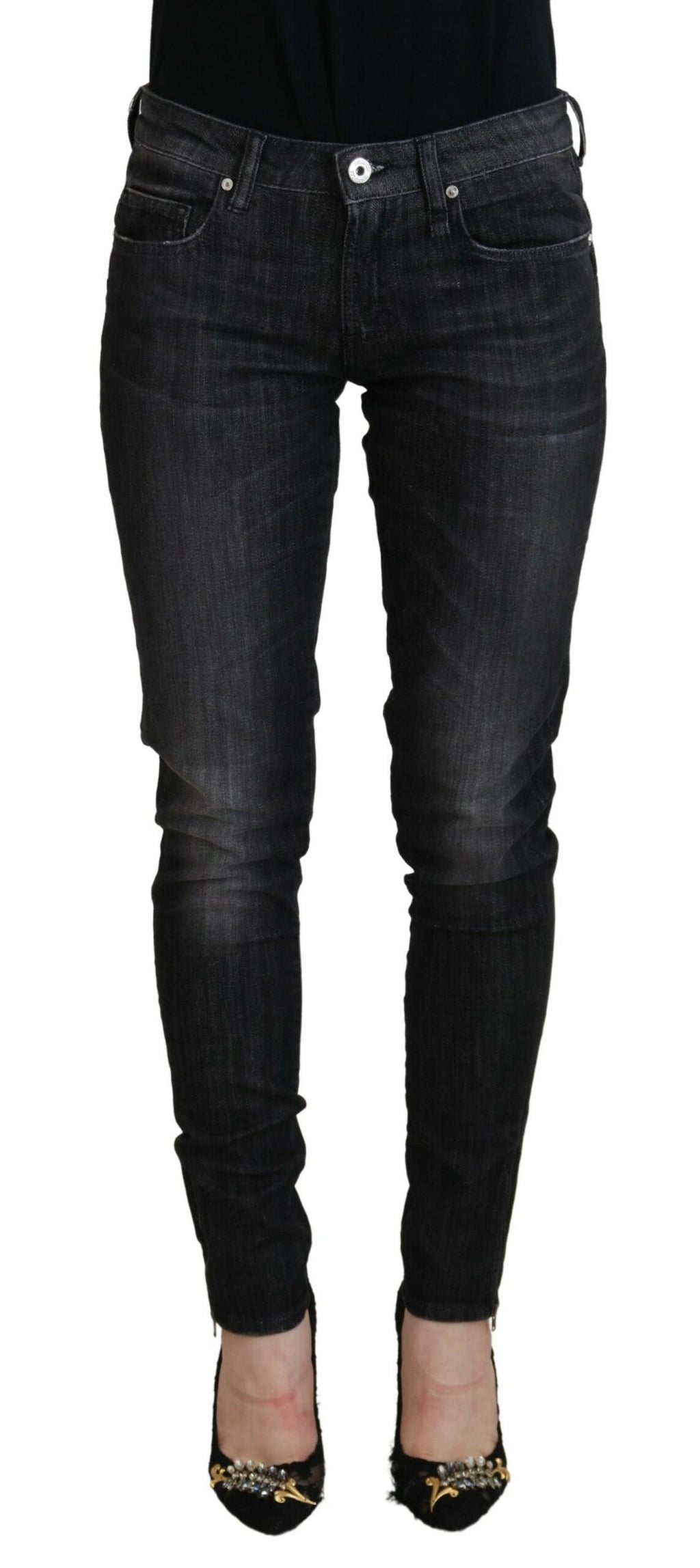 Fiorucci Schwarz Baumwolle Niedrige Taille Skinny Frauen Casual Jeans