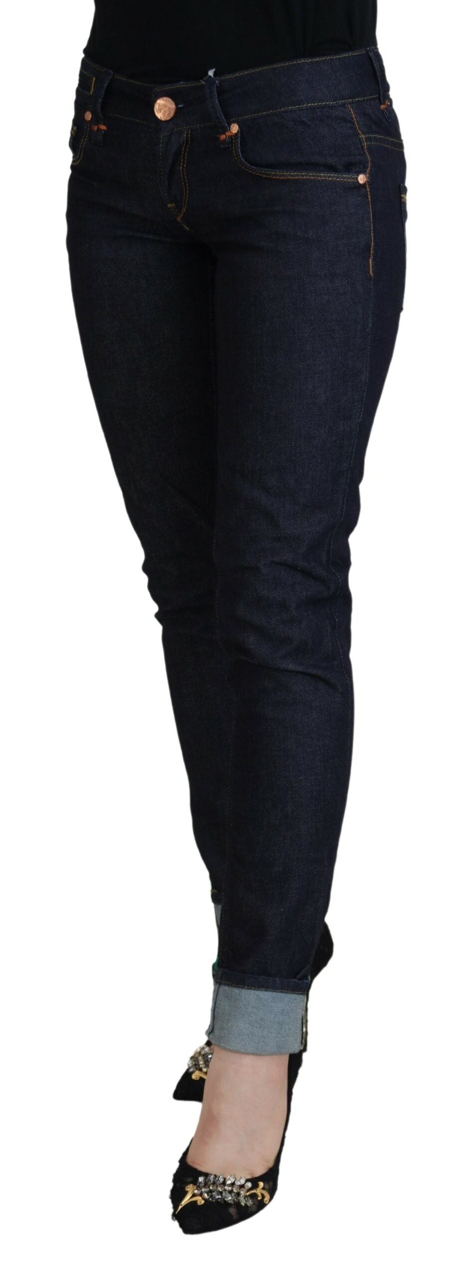 Eight Blue Cotton Low Waist Slim Fit Women's Casual Jeans