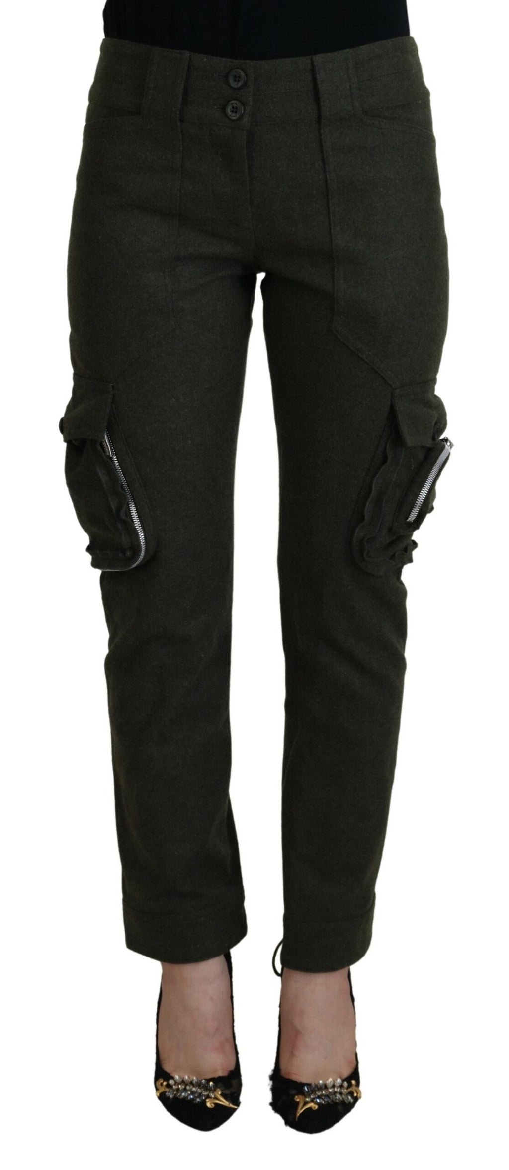 Ermanno Scervino Green Lace-Up Leg Women's Tapered Pants