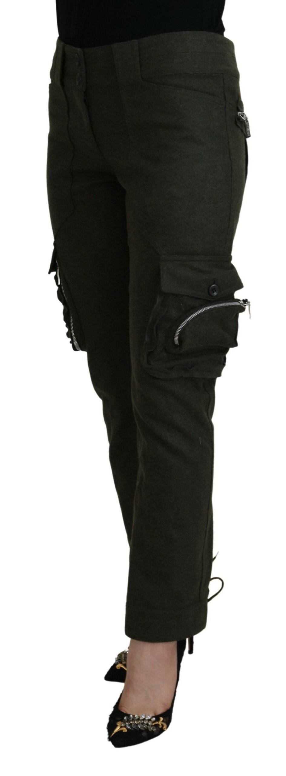 Ermanno Scervino Green Lace-Up Leg Women's Tapered Pants