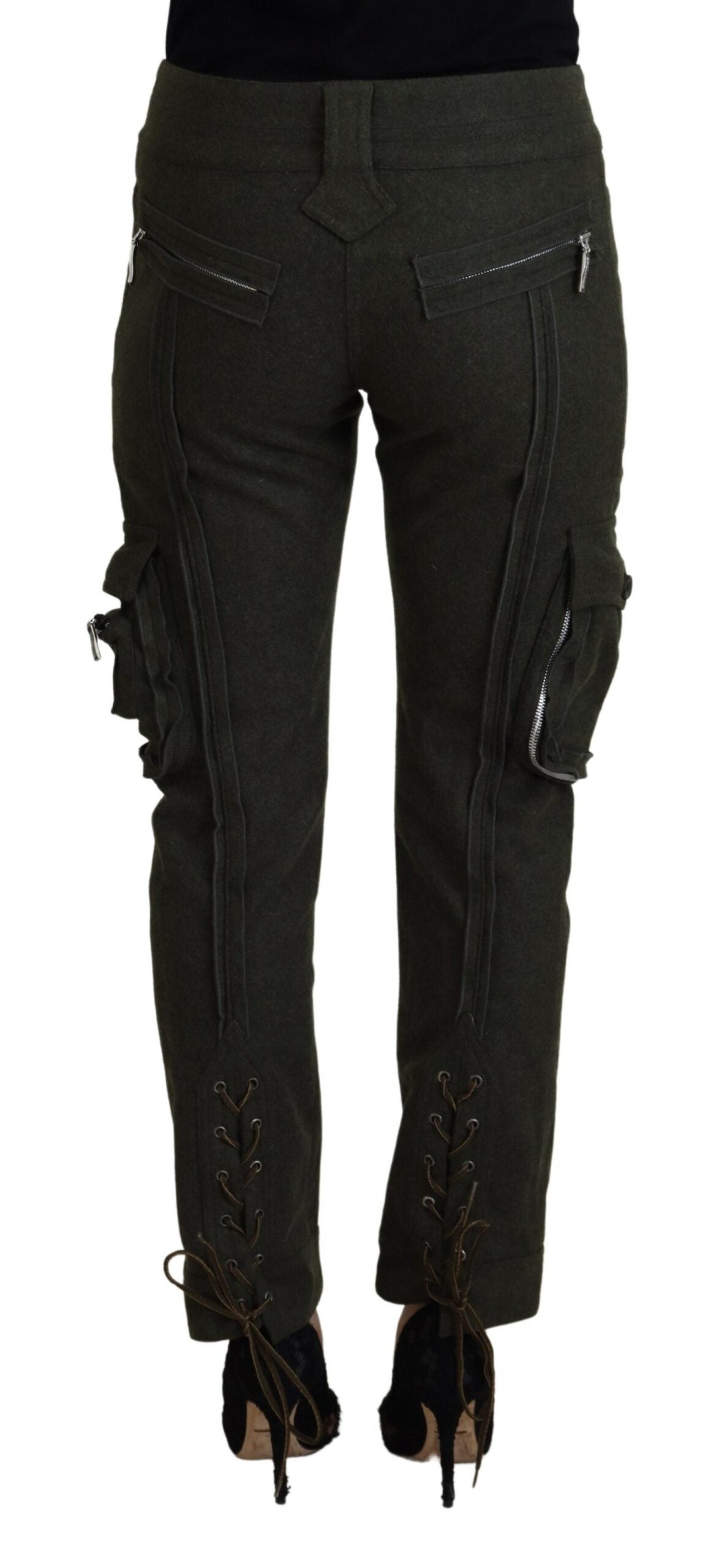 Ermanno Scervino Green Lace-Up Leg Women's Tapered Pants