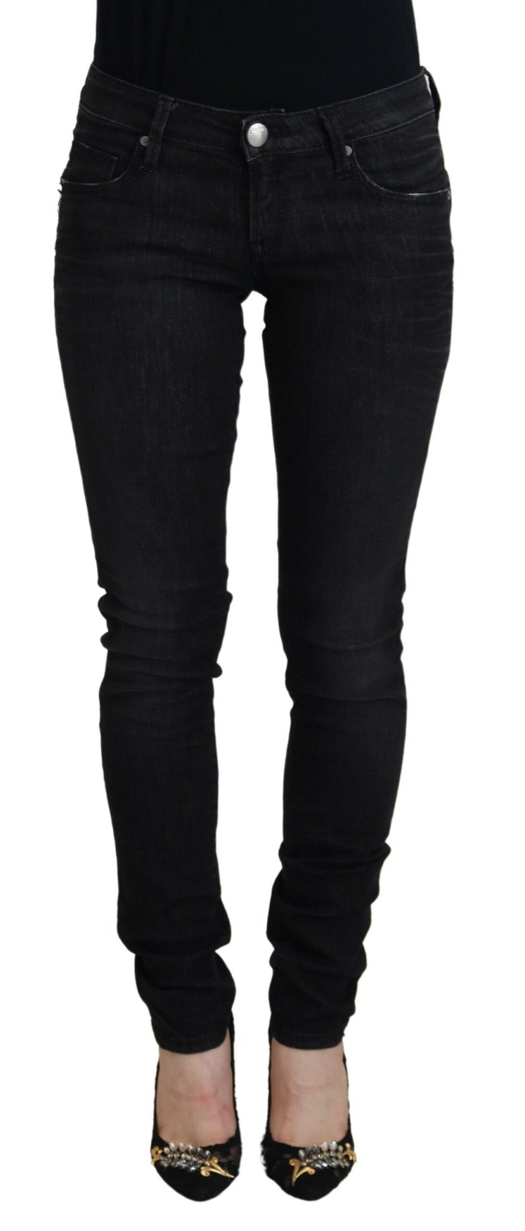 Acht Schwarze Baumwolle Slim Fit Damen Casual Denim Jeans