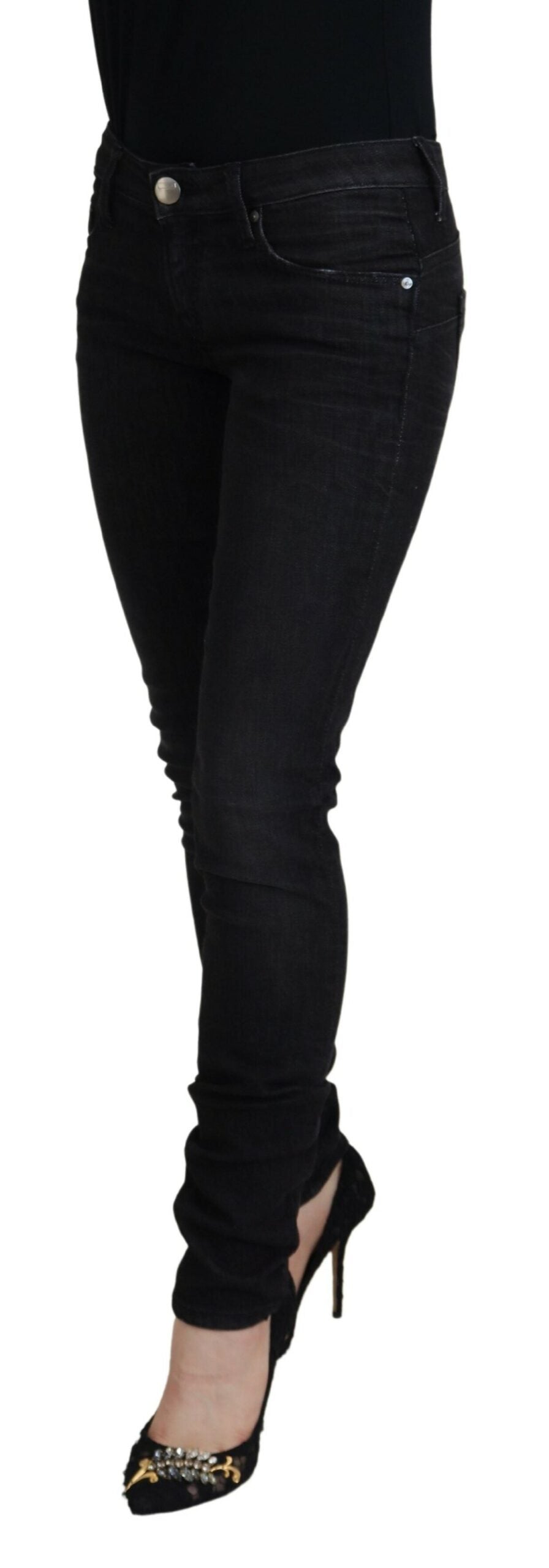 Acht Schwarze Baumwolle Slim Fit Damen Casual Denim Jeans