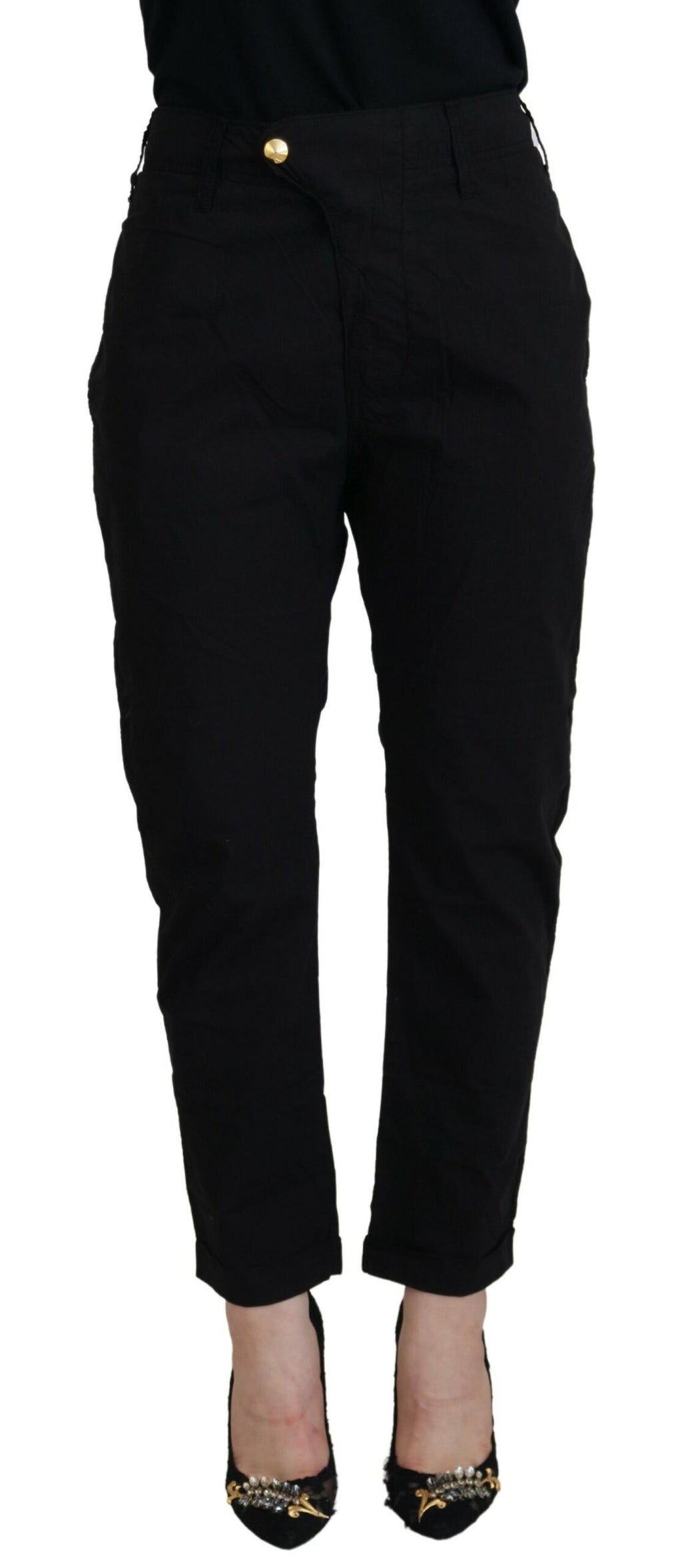 CYCLE Black Cotton Baggy High Waist Women's Pants
