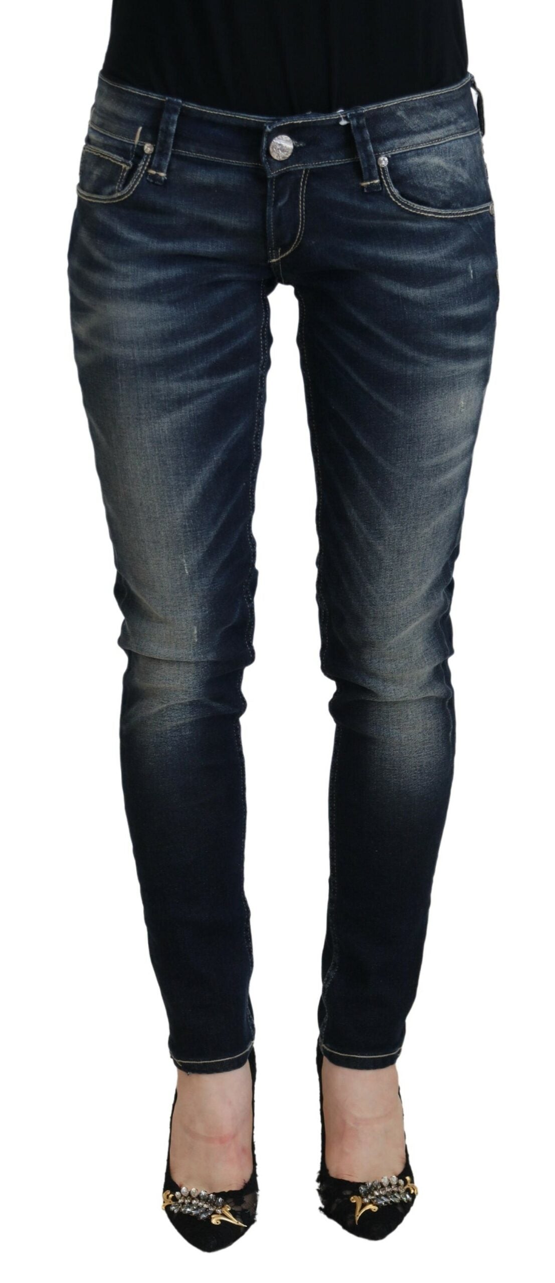 Eight Blue Washed Cotton Slim Fit Women's Denim Jeans