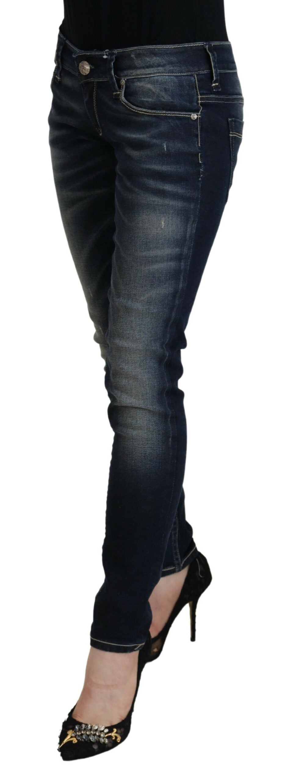 Eight Blue Washed Cotton Slim Fit Women's Denim Jeans
