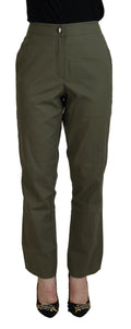 LAUREL Green Cotton High Waist Women's Tapered Pants