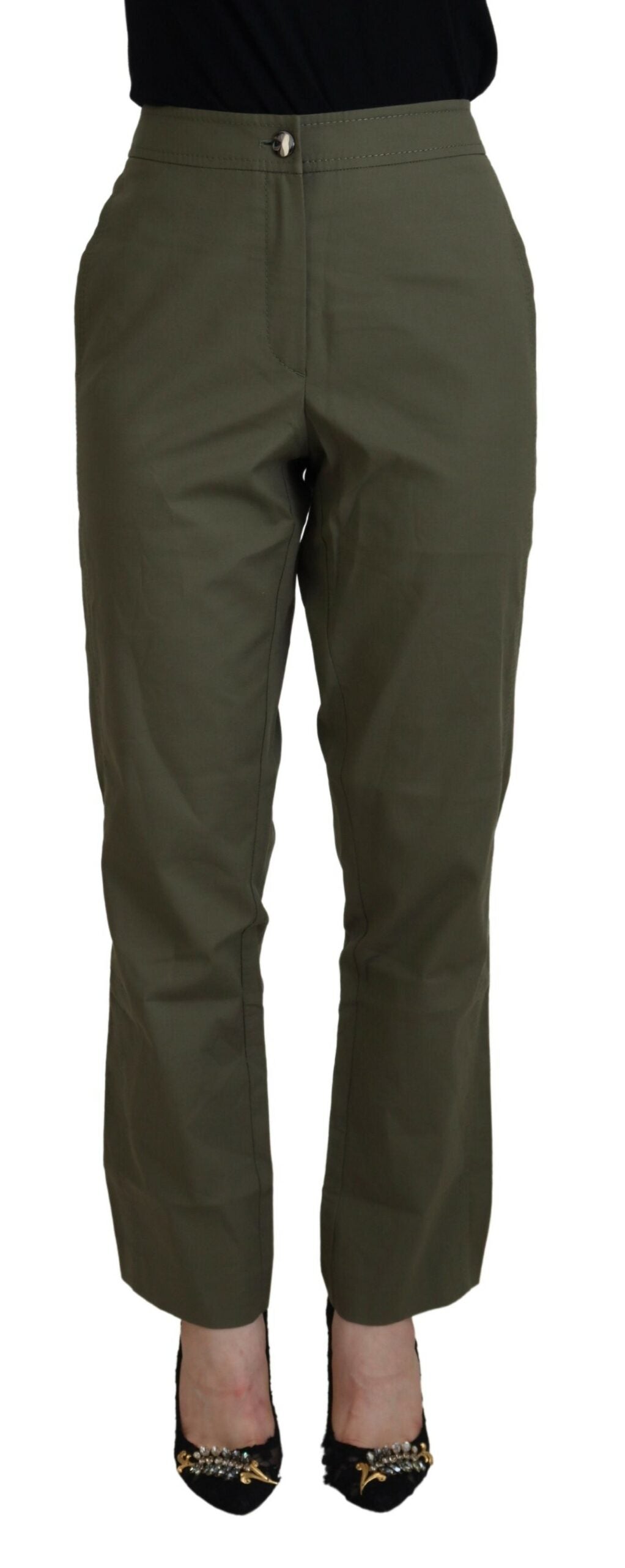 LAUREL Green Cotton High Waist Women's Tapered Pants