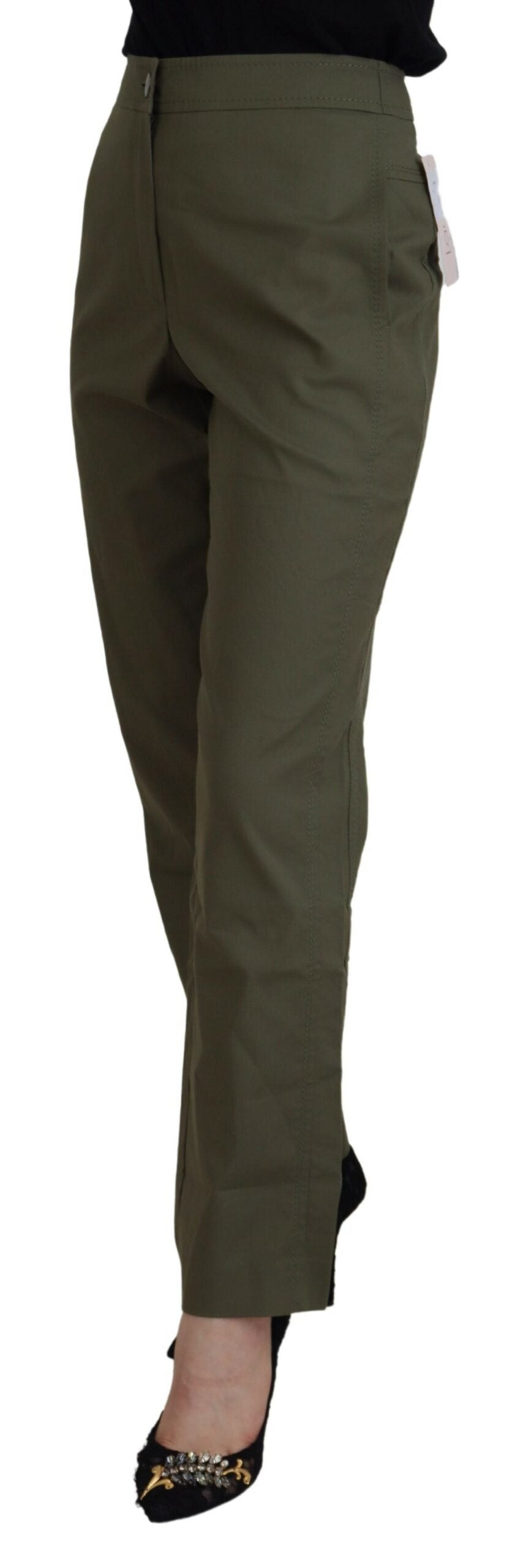 LAUREL Green Cotton High Waist Women's Tapered Pants