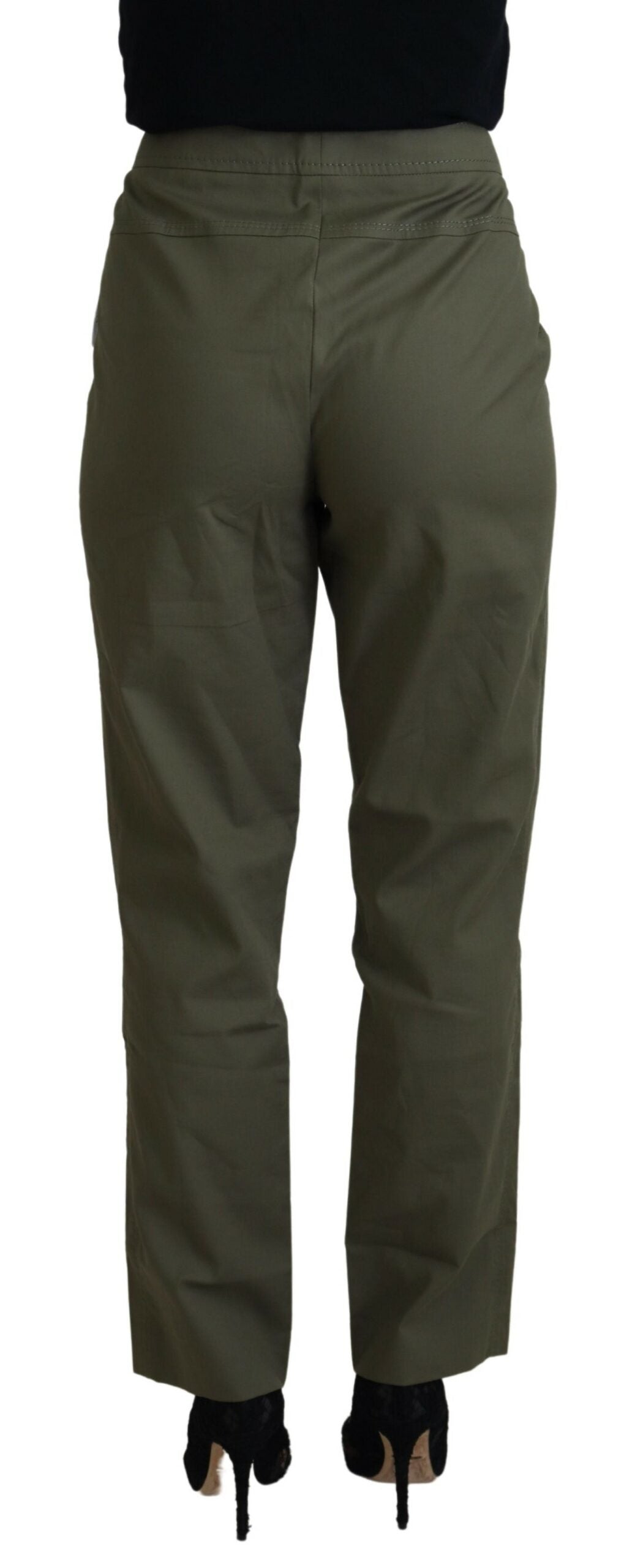 LAUREL Green Cotton High Waist Women's Tapered Pants
