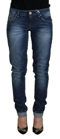 Eight Blue Washed Cotton Slim Fit Women's Denim Jeans