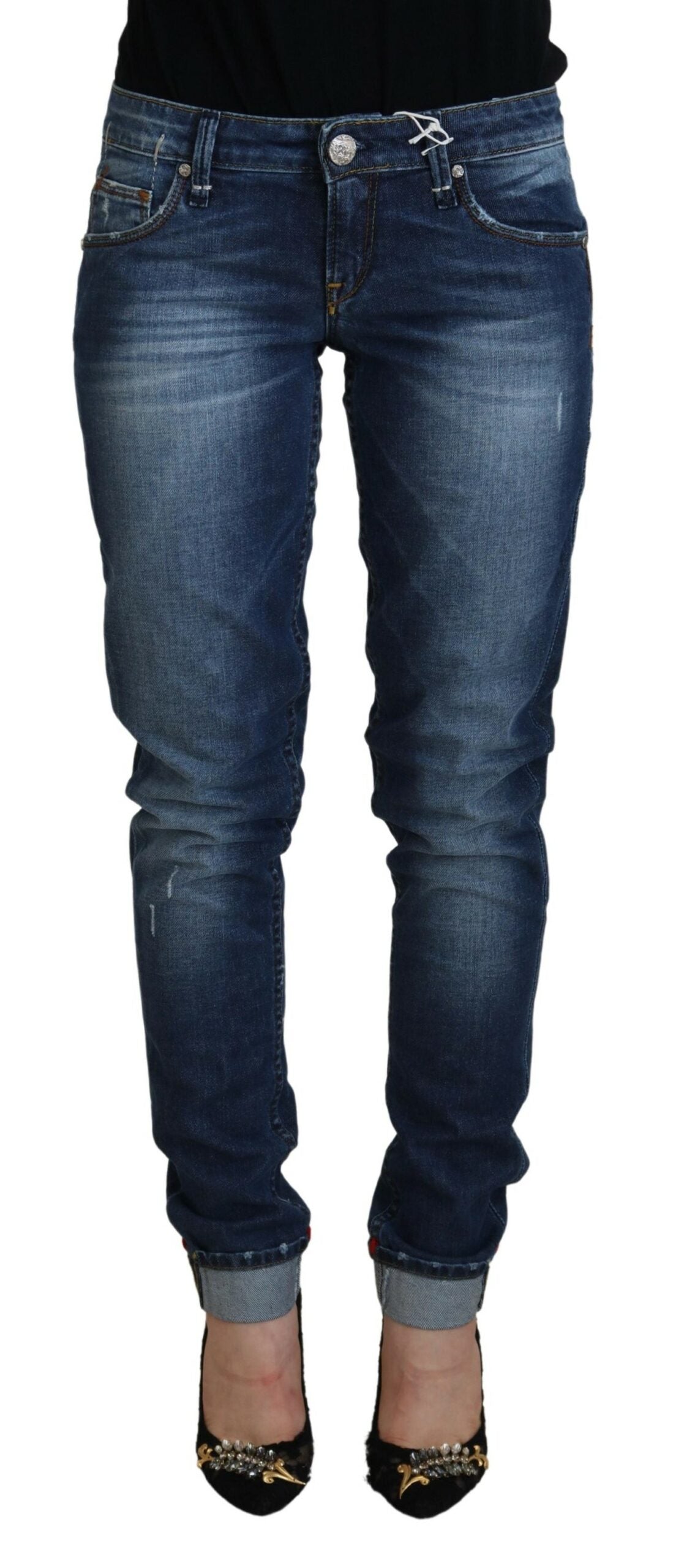 Eight Blue Washed Cotton Slim Fit Women's Denim Jeans