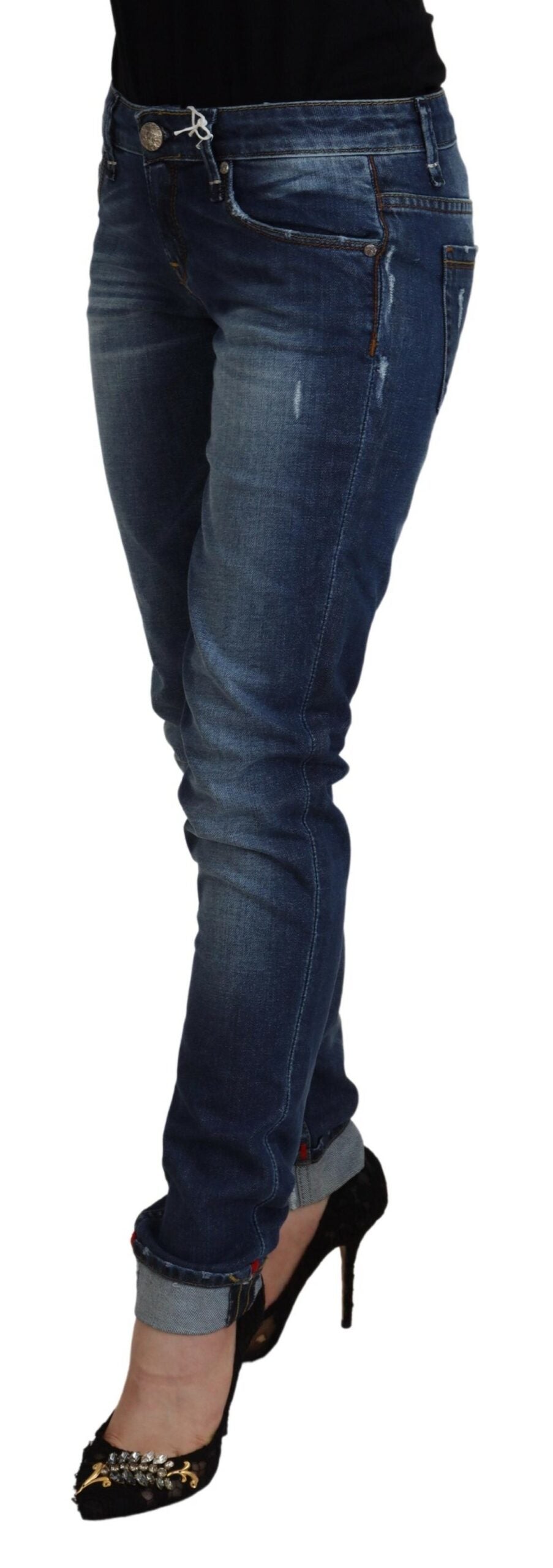 Eight Blue Washed Cotton Slim Fit Women's Denim Jeans