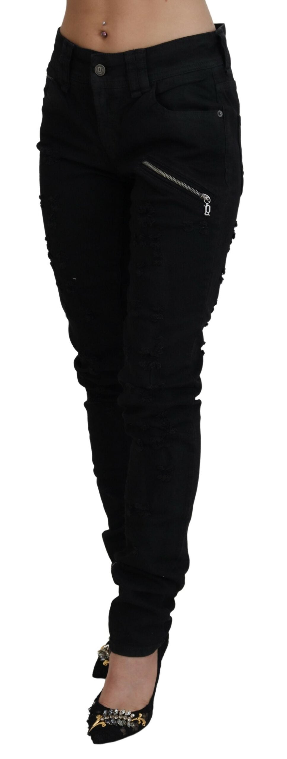 John Galliano Schwarze Baumwolle Mid Waist Skinny Slim Fit Denim Jeans