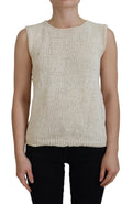 PINK MEMORIES Beige Cotton Blend Sleeveless Crewneck Tank Top