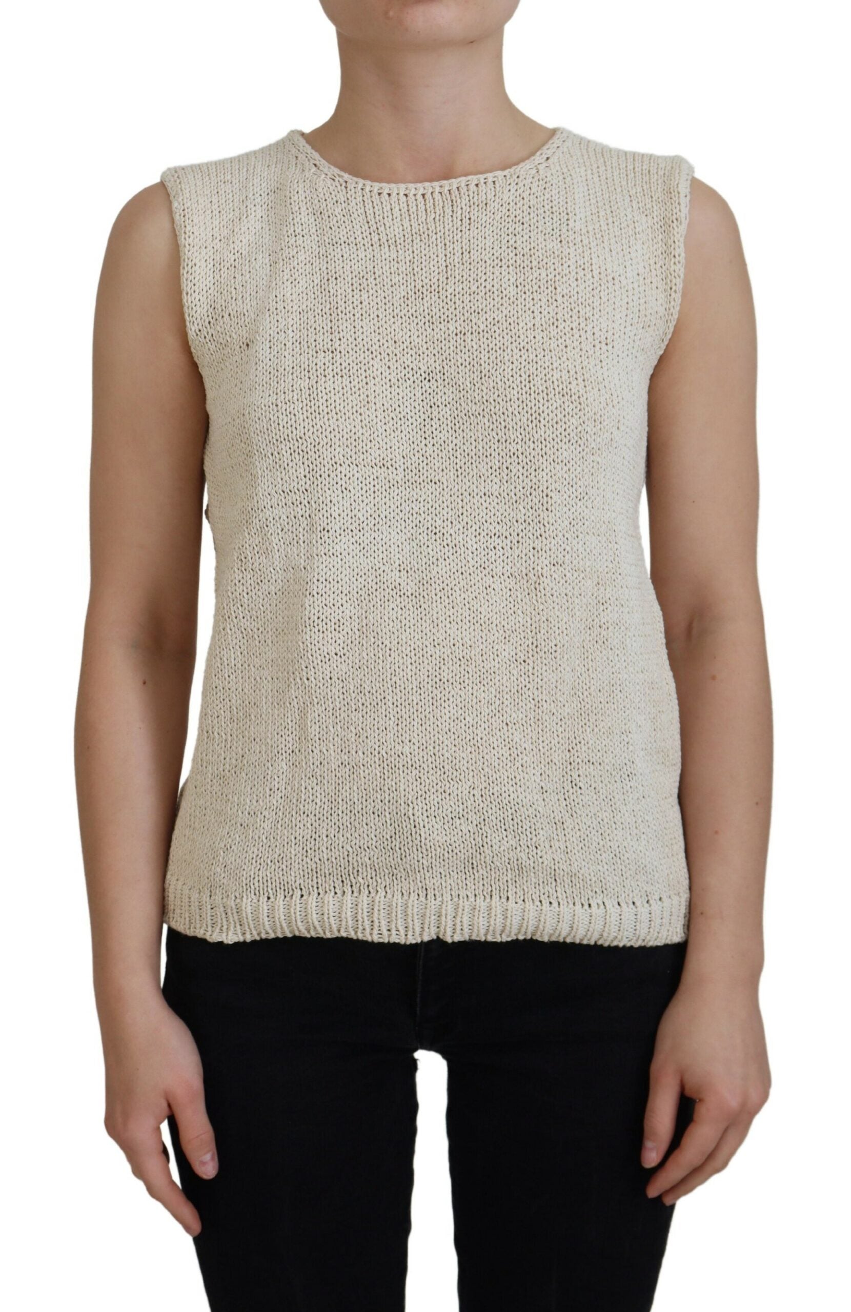 PINK MEMORIES Beige Cotton Blend Sleeveless Crewneck Tank Top