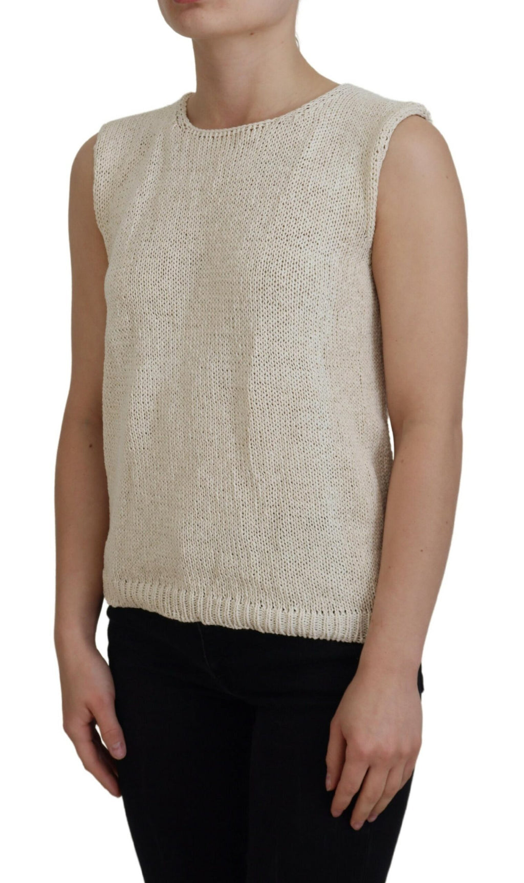 PINK MEMORIES Beige Cotton Blend Sleeveless Crewneck Tank Top