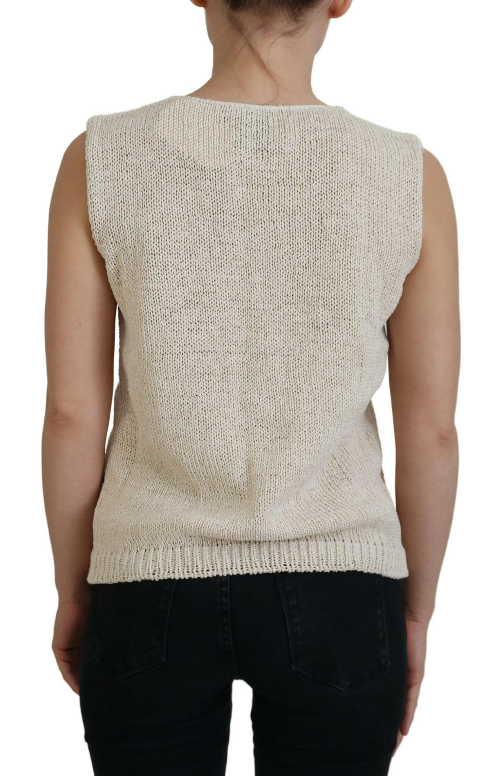 PINK MEMORIES Beige Cotton Blend Sleeveless Crewneck Tank Top