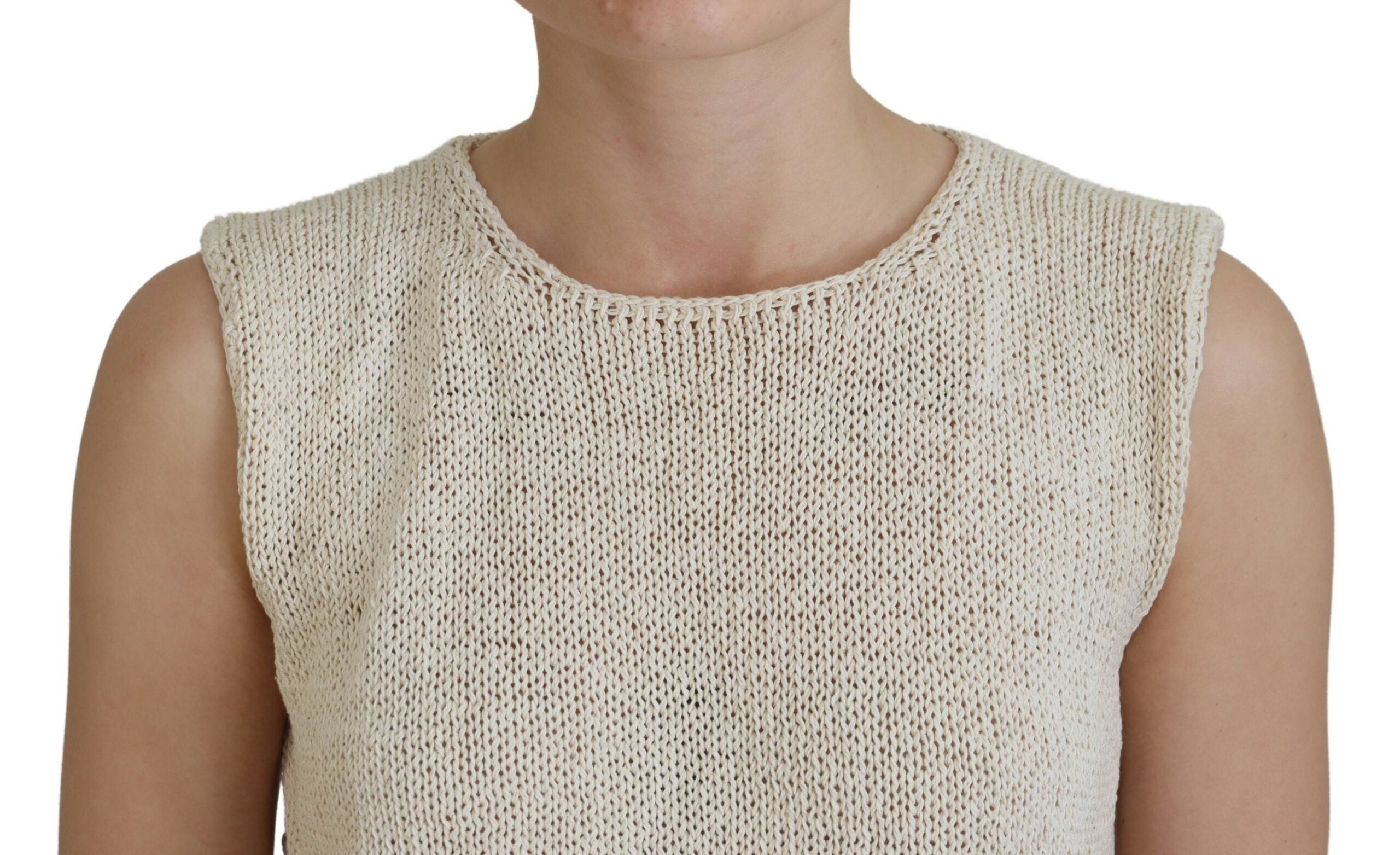 PINK MEMORIES Beige Cotton Blend Sleeveless Crewneck Tank Top