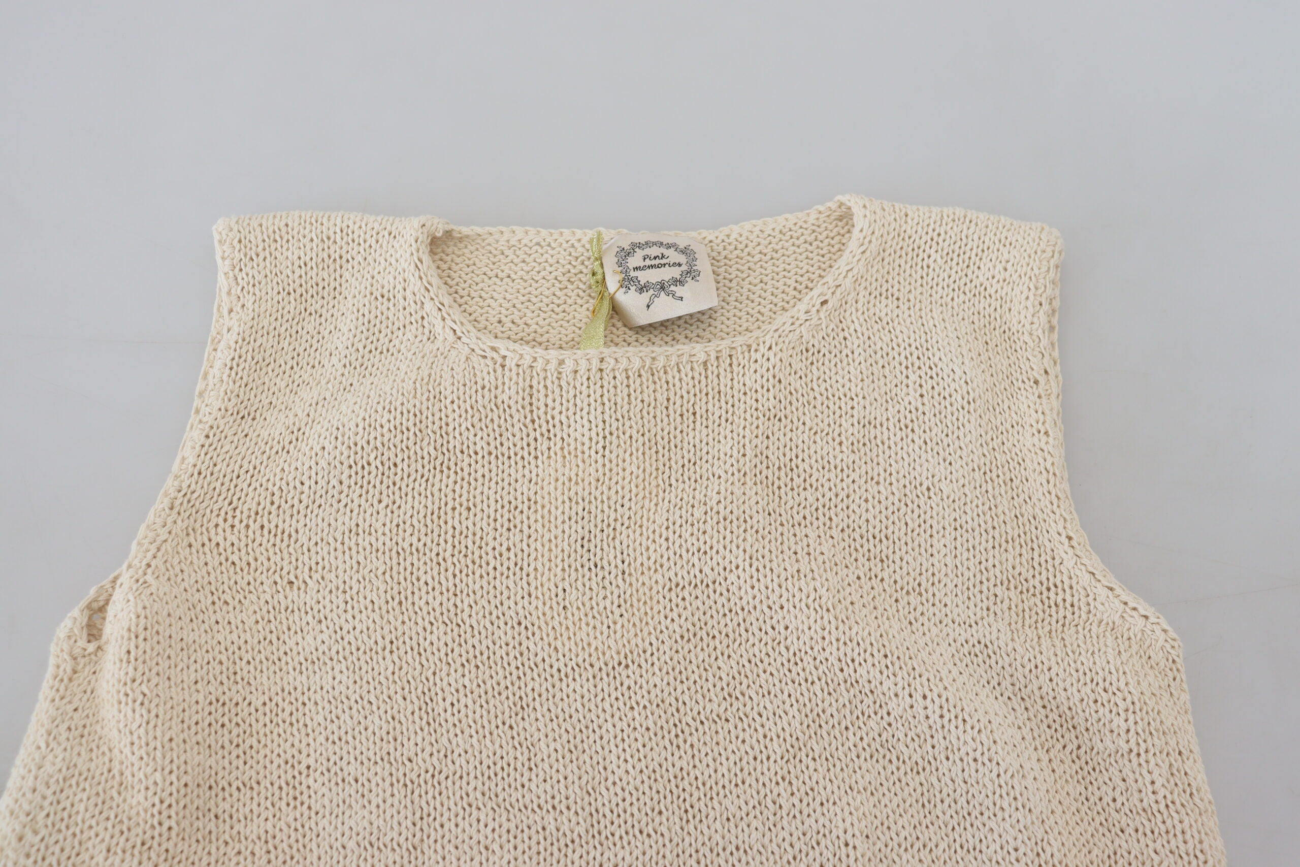 PINK MEMORIES Beige Cotton Blend Sleeveless Crewneck Tank Top