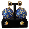 Dolce & Gabbana Gold Messing Blau Dangle Ball Crystal Clip On Ohrringe