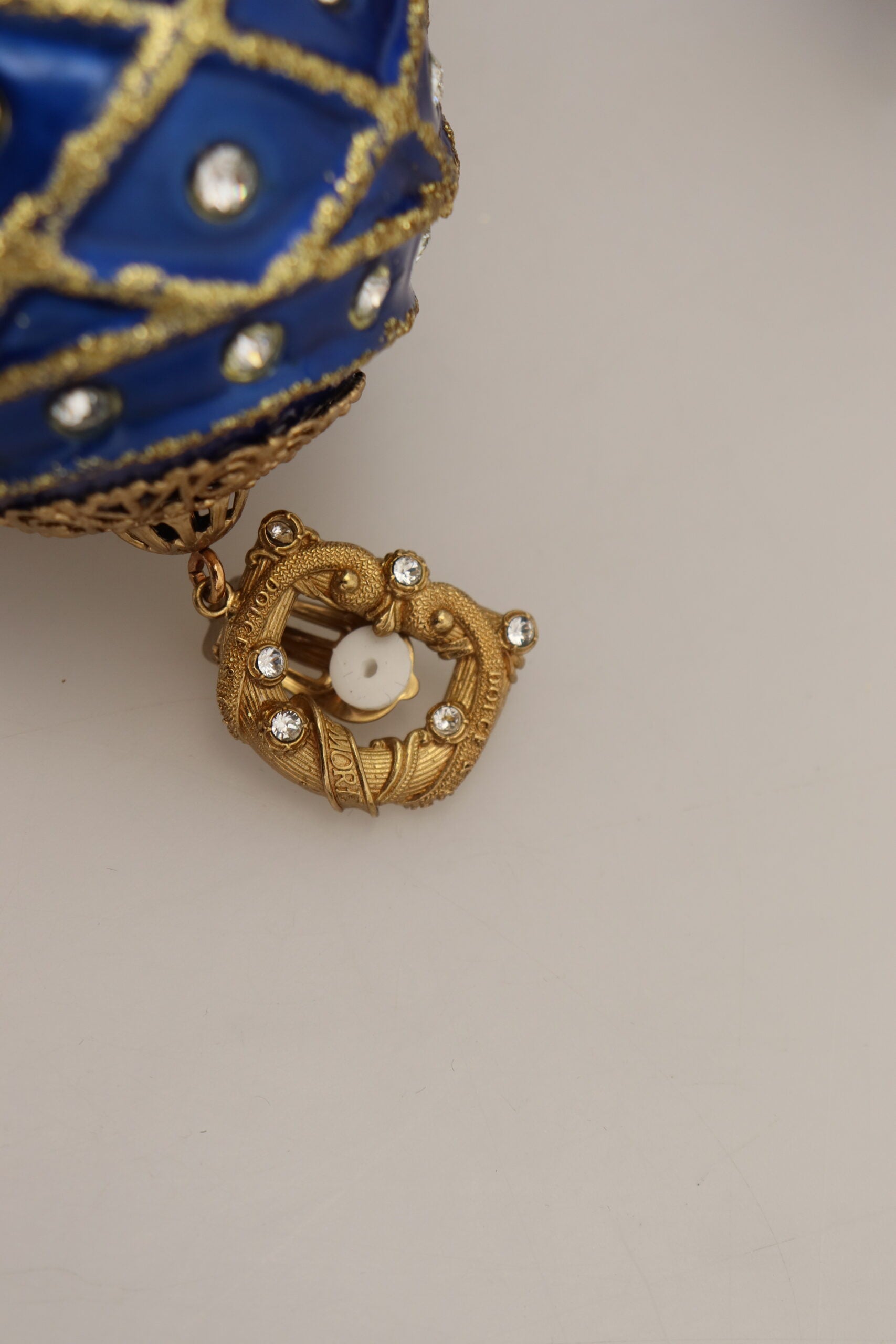 Dolce & Gabbana Gold Messing Blau Dangle Ball Crystal Clip On Ohrringe