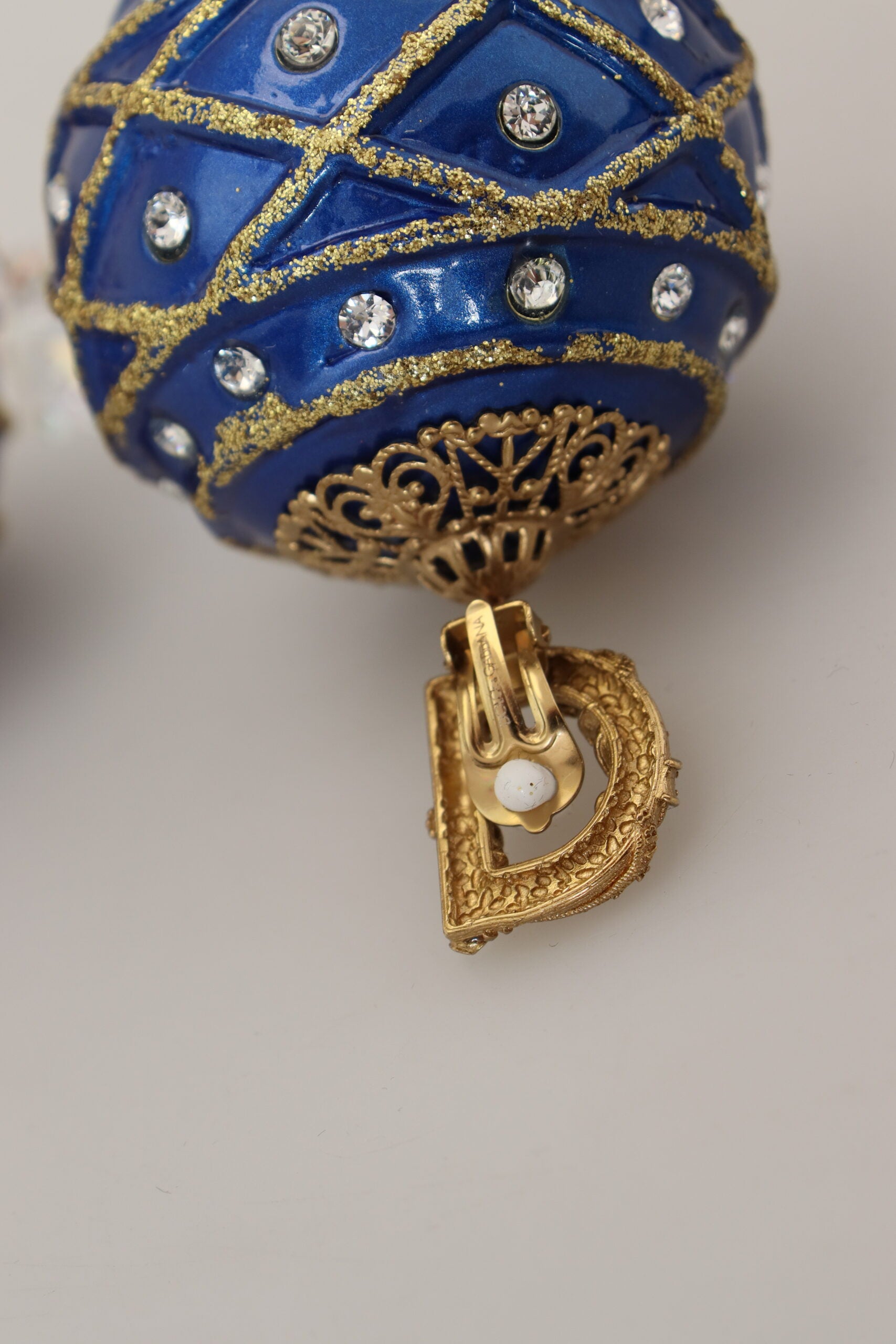 Dolce & Gabbana Gold Messing Blau Dangle Ball Crystal Clip On Ohrringe