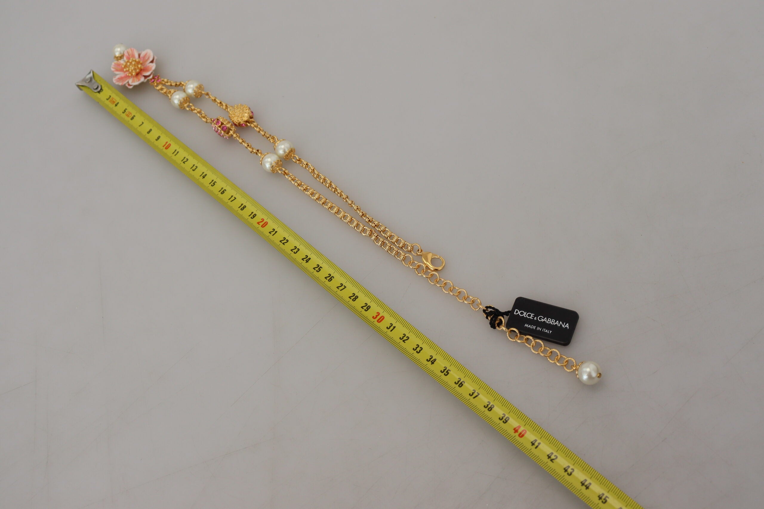 Dolce & Gabbana Gold-Tone Floral Crystal Embellished Pink Necklace
