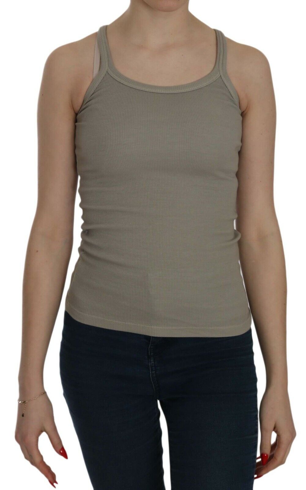 PINK MEMORIES Beige Sleeveless Spaghetti Strap Tank Top