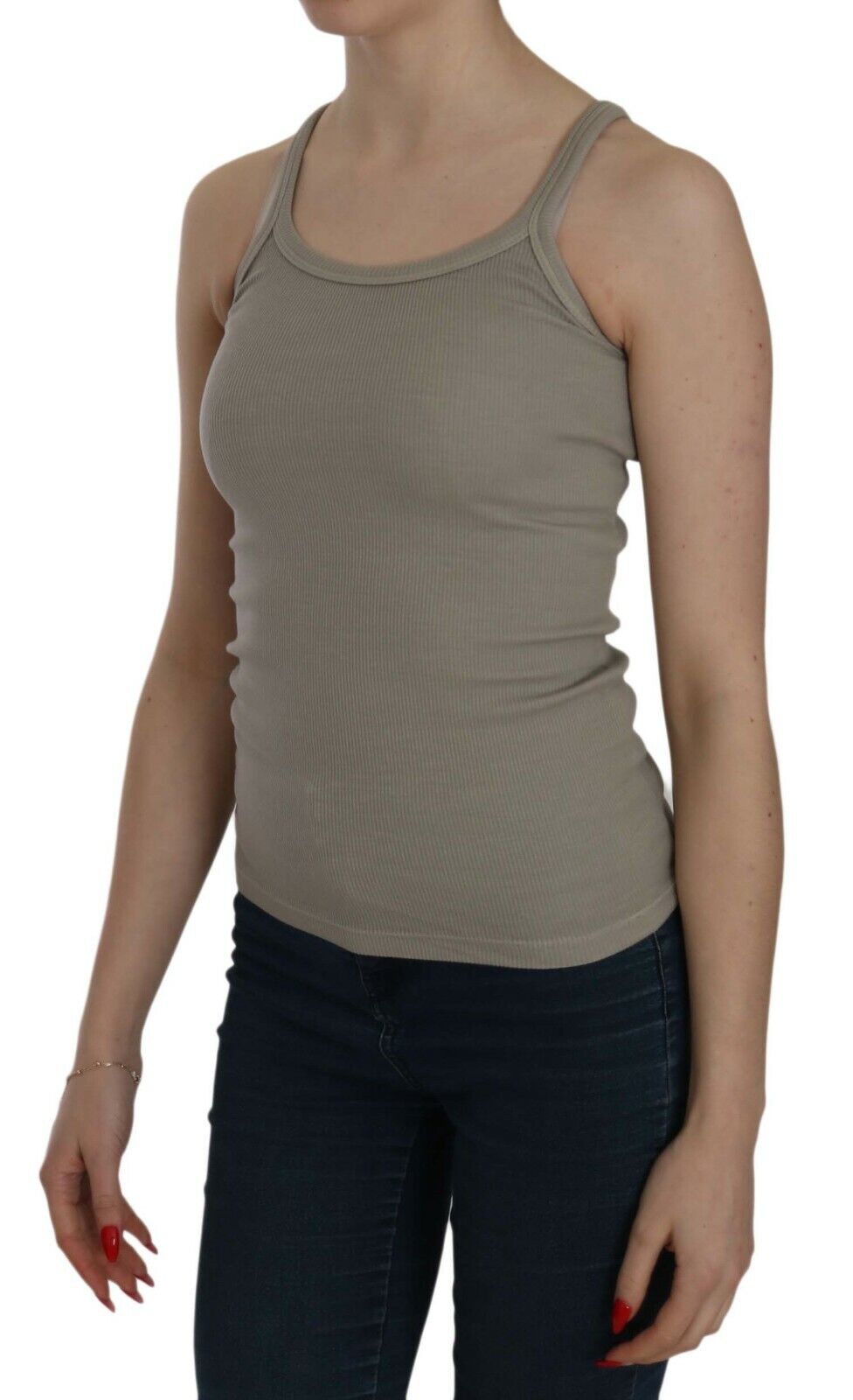 PINK MEMORIES Beige Sleeveless Spaghetti Strap Tank Top