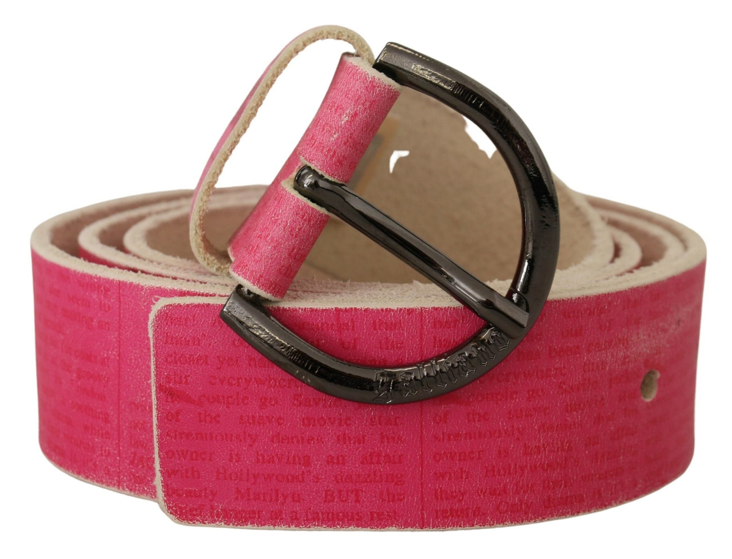 John Galliano Rosa Leder Brief Logo Runde Schnalle Taille Gürtel