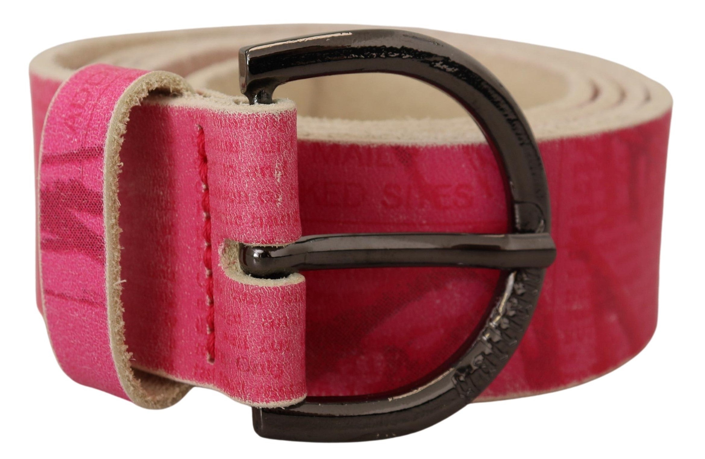 John Galliano Rosa Leder Brief Logo Runde Schnalle Taille Gürtel