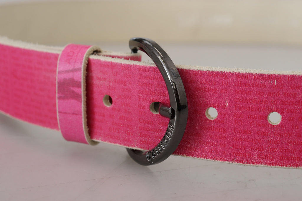 John Galliano Rosa Leder Brief Logo Runde Schnalle Taille Gürtel