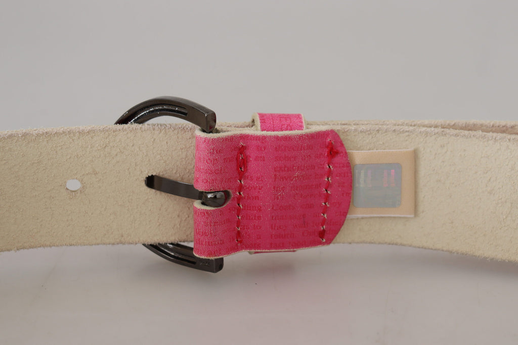 John Galliano Rosa Leder Brief Logo Runde Schnalle Taille Gürtel