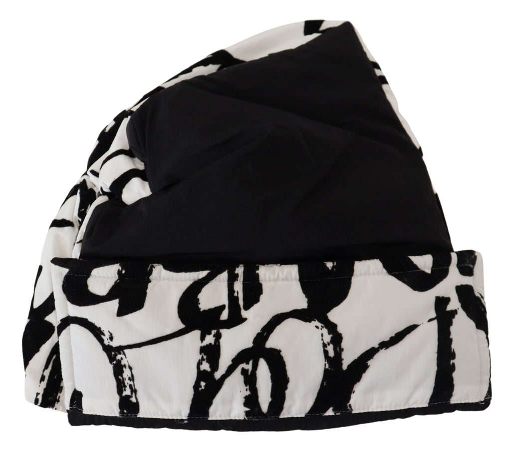Dolce & Gabbana Weißes bedrucktes Nylon Frauen Winter Beanie Mütze Hut