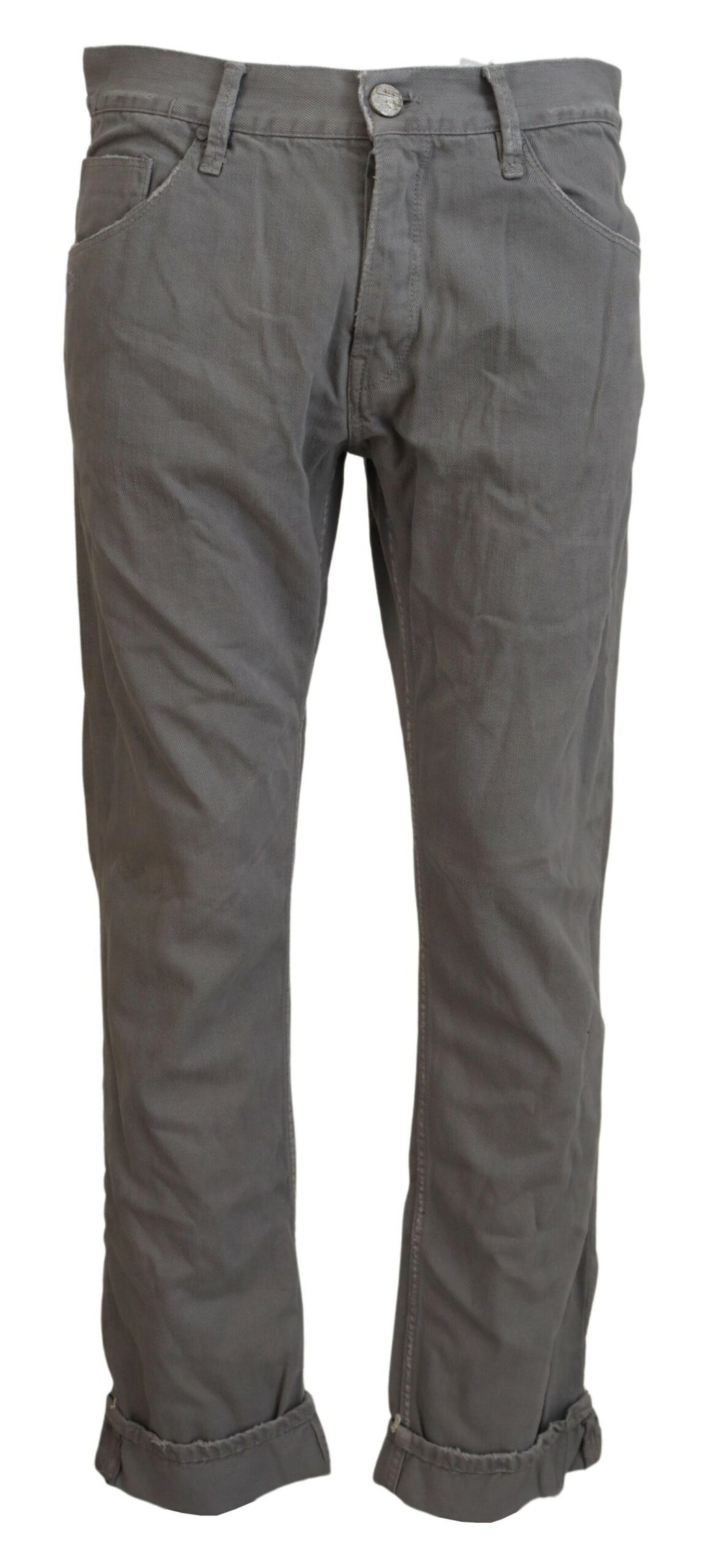 Acht Graue Baumwolle Straight Fit Gefalteter Saum Casual Denim Jeans