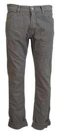 Acht Graue Baumwolle Straight Fit Gefalteter Saum Casual Denim Jeans