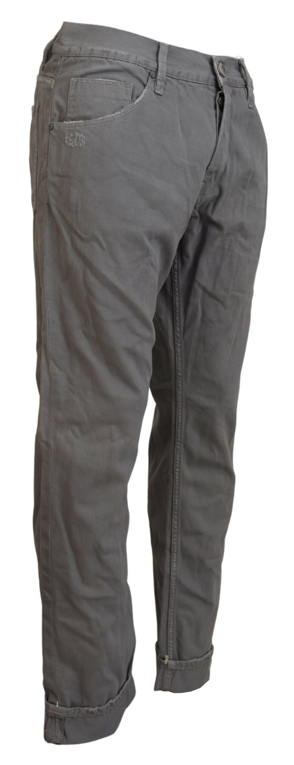 Acht Graue Baumwolle Straight Fit Gefalteter Saum Casual Denim Jeans
