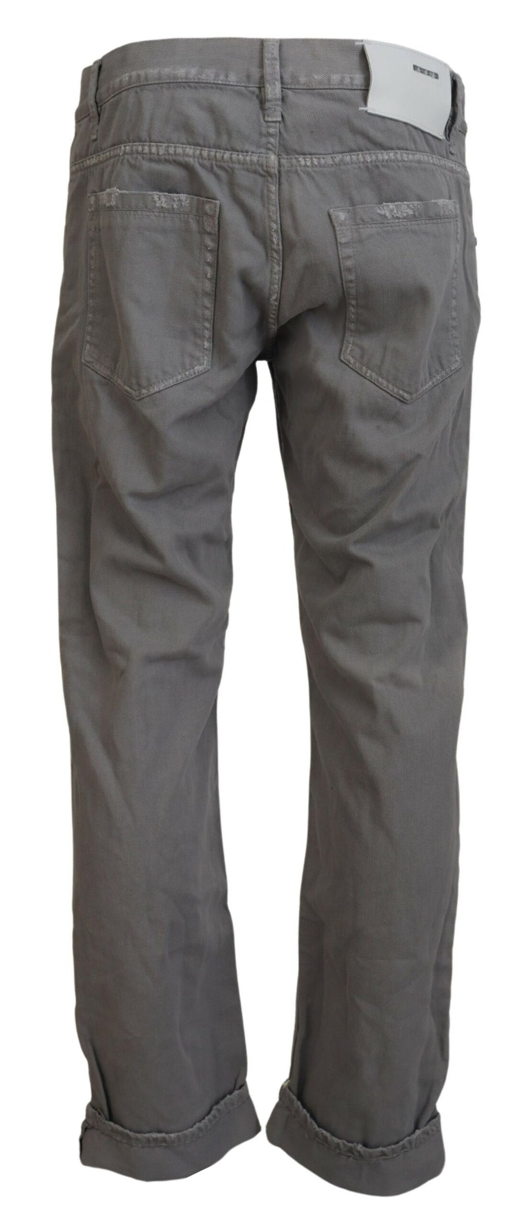 Acht Graue Baumwolle Straight Fit Gefalteter Saum Casual Denim Jeans