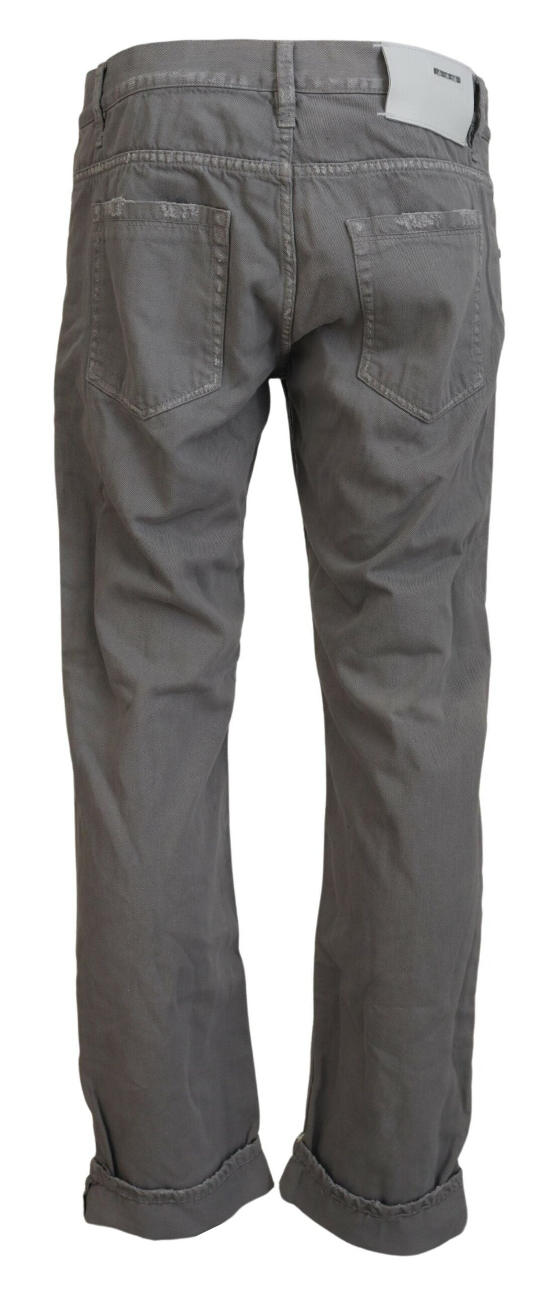 Acht Graue Baumwolle Straight Fit Gefalteter Saum Casual Denim Jeans