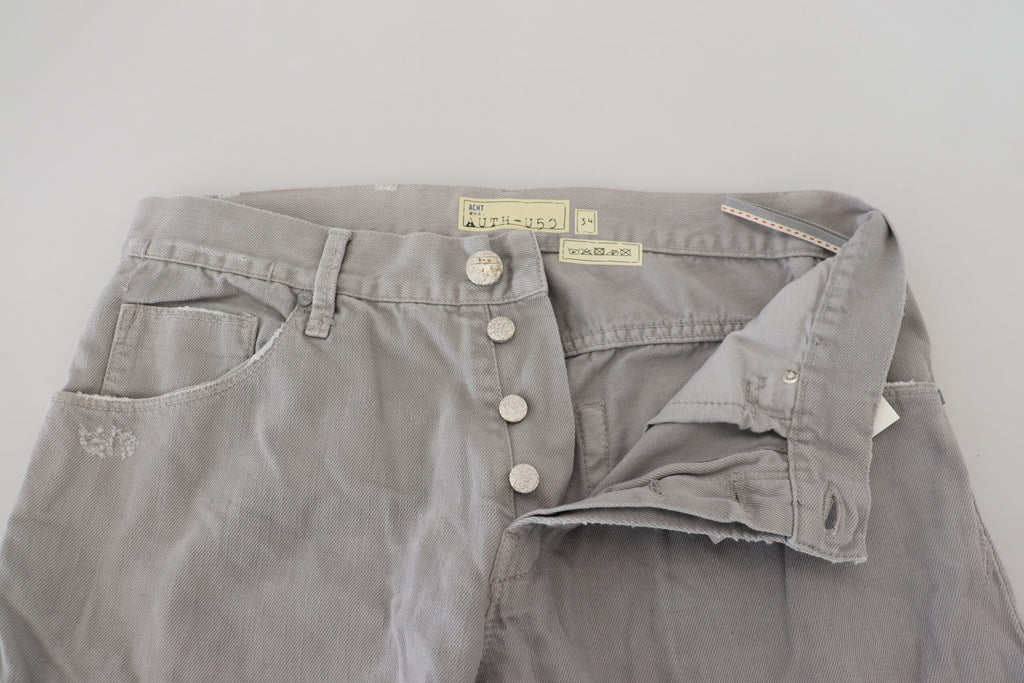 Acht Graue Baumwolle Straight Fit Gefalteter Saum Casual Denim Jeans
