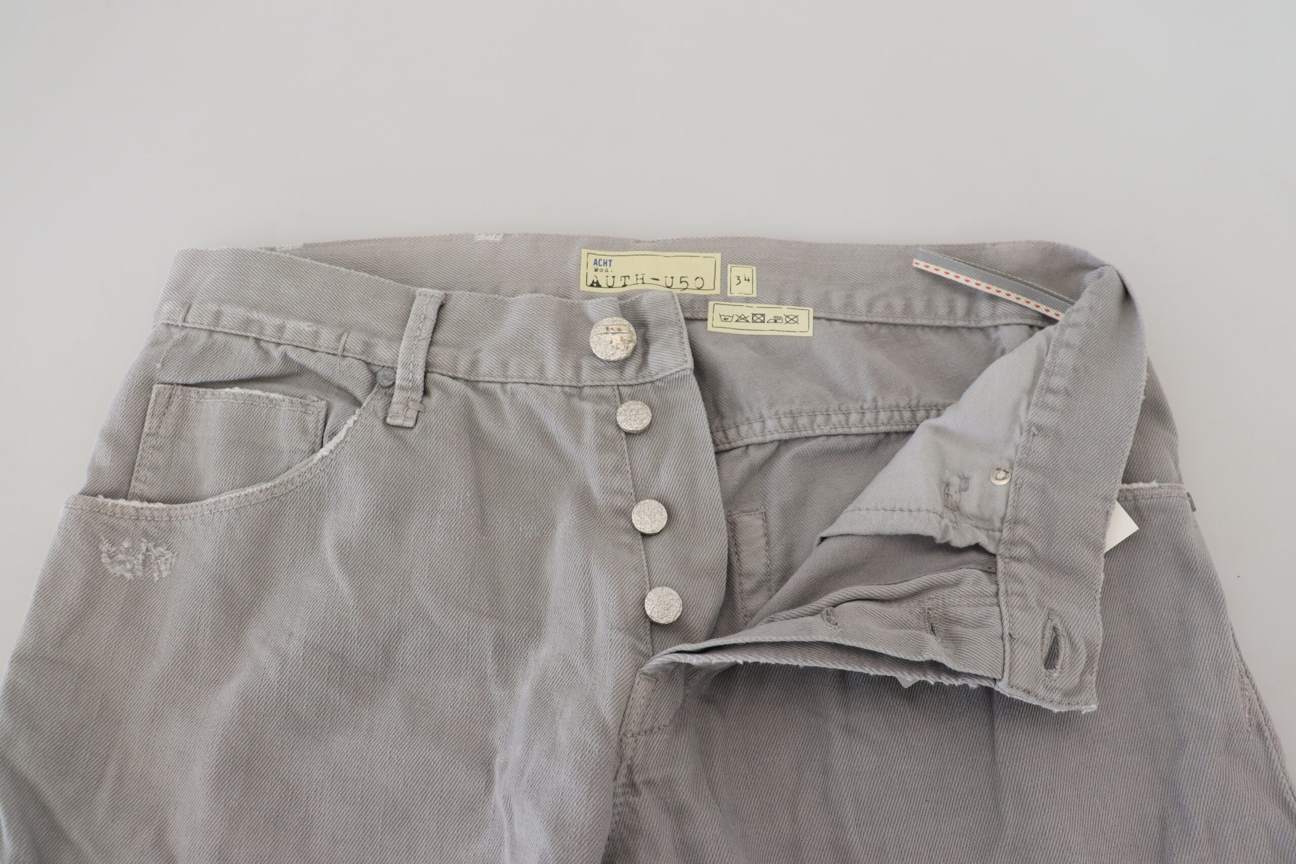 Acht Graue Baumwolle Straight Fit Gefalteter Saum Casual Denim Jeans
