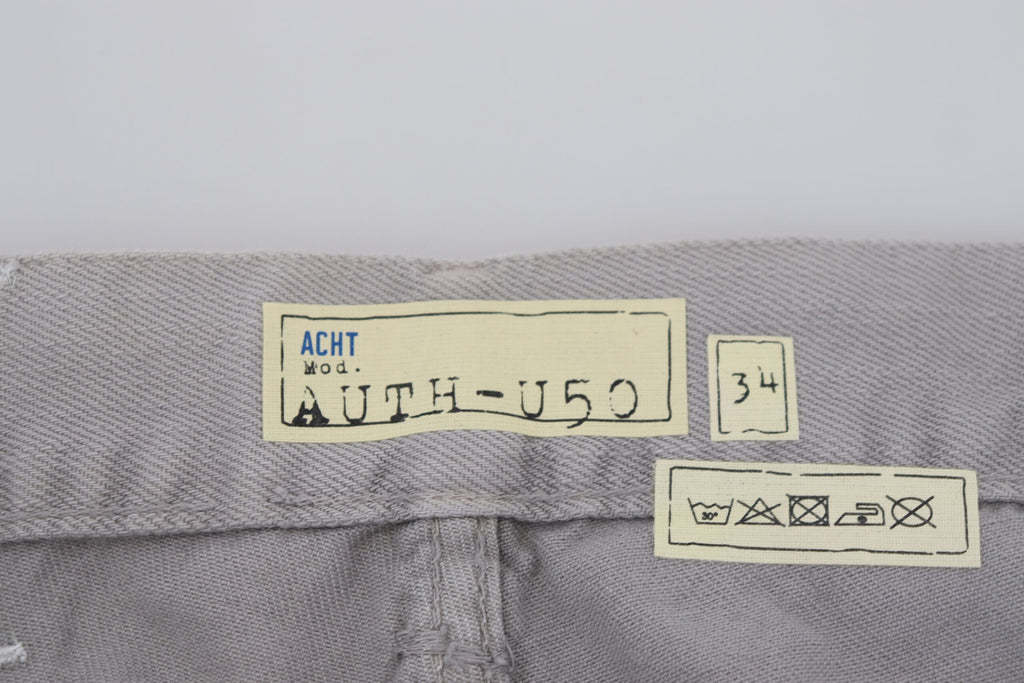 Acht Graue Baumwolle Straight Fit Gefalteter Saum Casual Denim Jeans