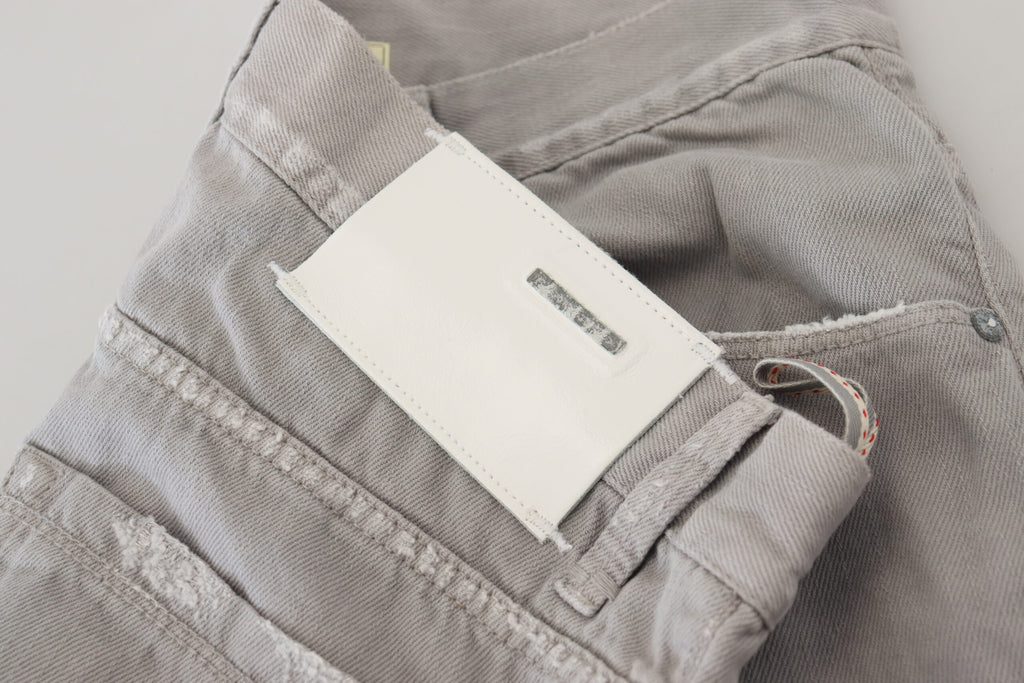 Acht Graue Baumwolle Straight Fit Gefalteter Saum Casual Denim Jeans