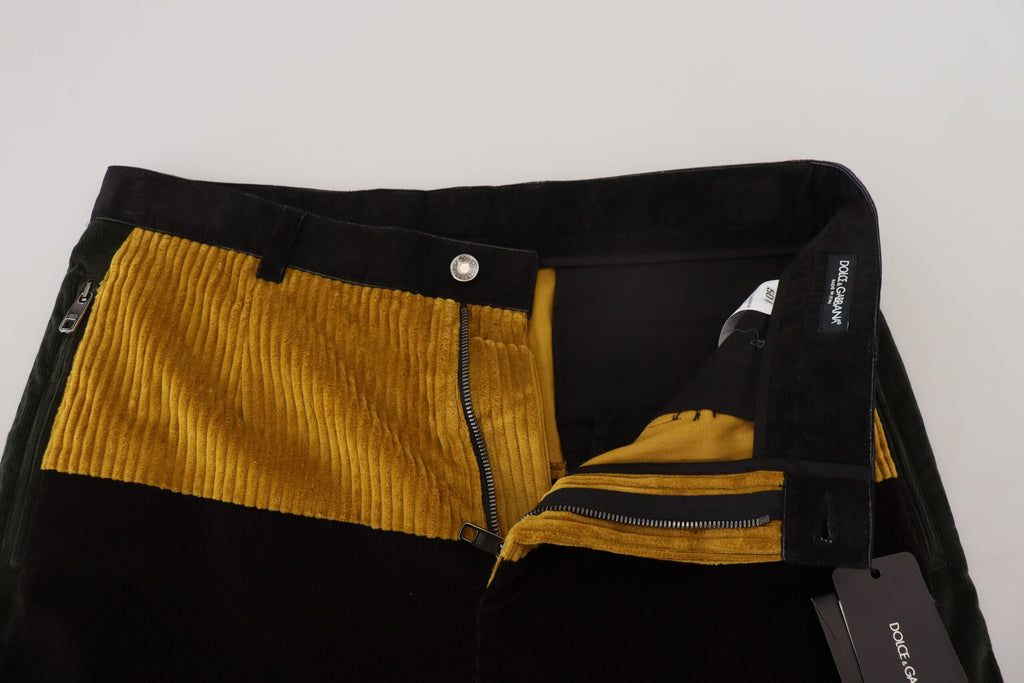 Dolce & Gabbana Black-Yellow Cotton Men's Trousers