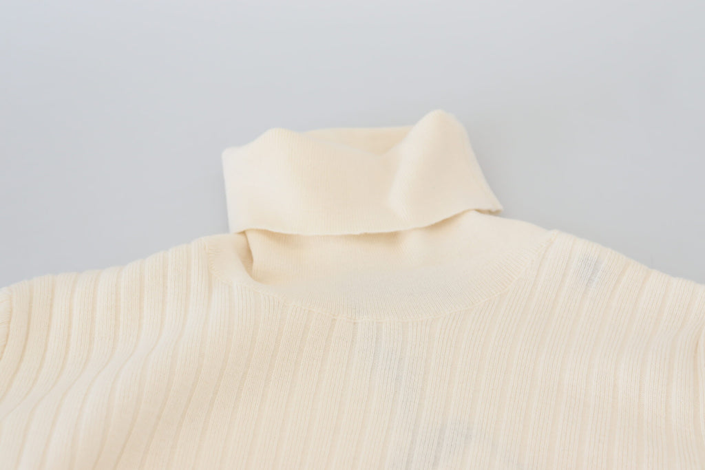 Dolce & Gabbana Elfenbeinfarbener Rollkragenpullover mit ausgefranster Manschette