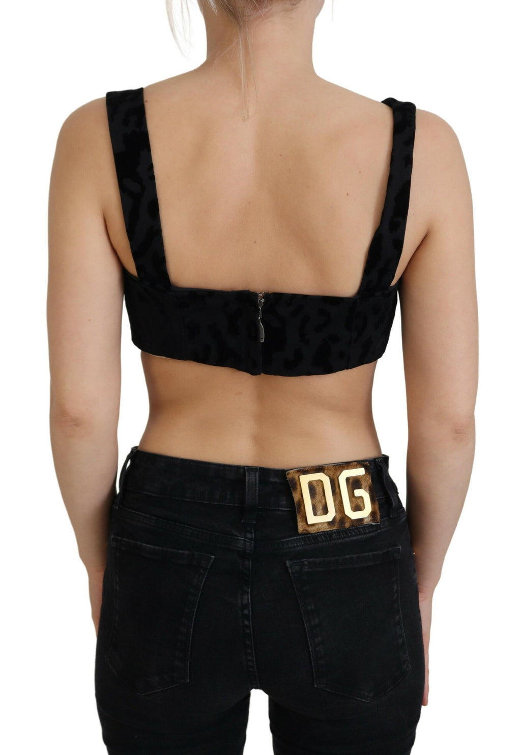 Dolce & Gabbana Schwarzer Leopard Beschnittenes Bustier Korsett-BH Top