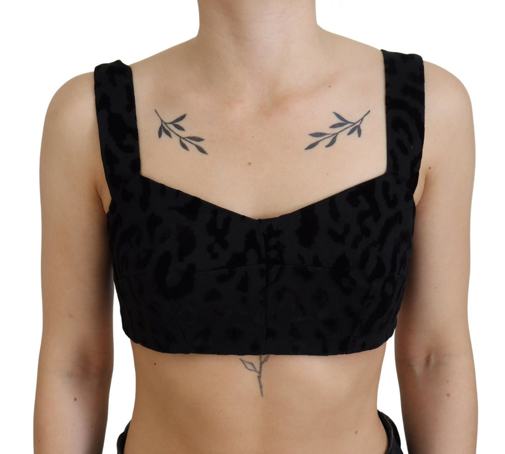 Dolce & Gabbana Schwarzer Leopard Beschnittenes Bustier Korsett-BH Top