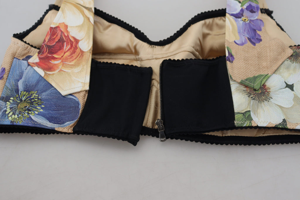 Dolce & Gabbana Multicolor Floral Cropped Bustier Korsett Top