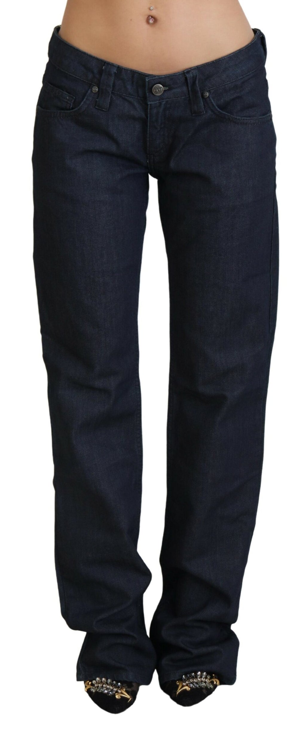 Exte Dunkelblaue Straight Fit Denim-Jeans mit niedriger Taille für Frauen